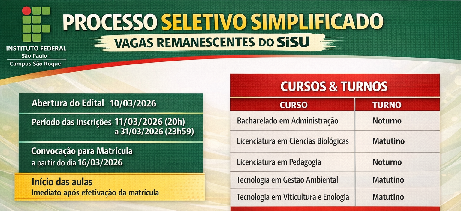 Processo Seletivo Simplificado - Vagas Remanescentes SiSU - 2026-1